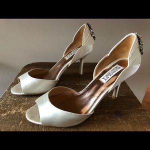 Badgley Mischka satin bridal heels